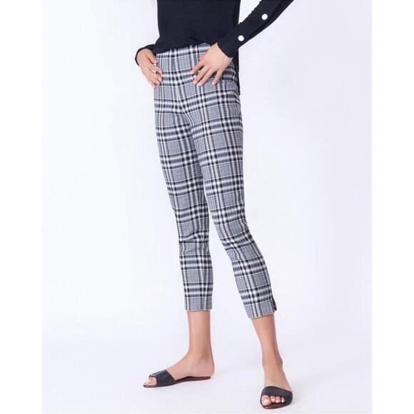 Veronica Beard Honolulu cotton plaid peddle pusher crop ankle straight leg pant